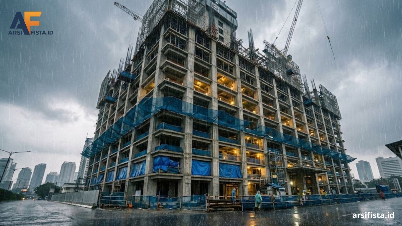 Tantangan konstruksi di musim hujan bukan hanya milik proyek rumah tinggal, tapi juga gedung bertingkat. Simak strategi site management agar target waktu (S-Curve) tidak meleset pada Proyek Musim Hujan