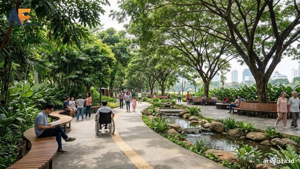 Penerapan lanskap HCD (Human-Centered Design) bukan sekadar menanam pohon, tapi strategi menciptakan ruang terbuka yang memprioritaskan kesehatan mental dan inklusivitas.