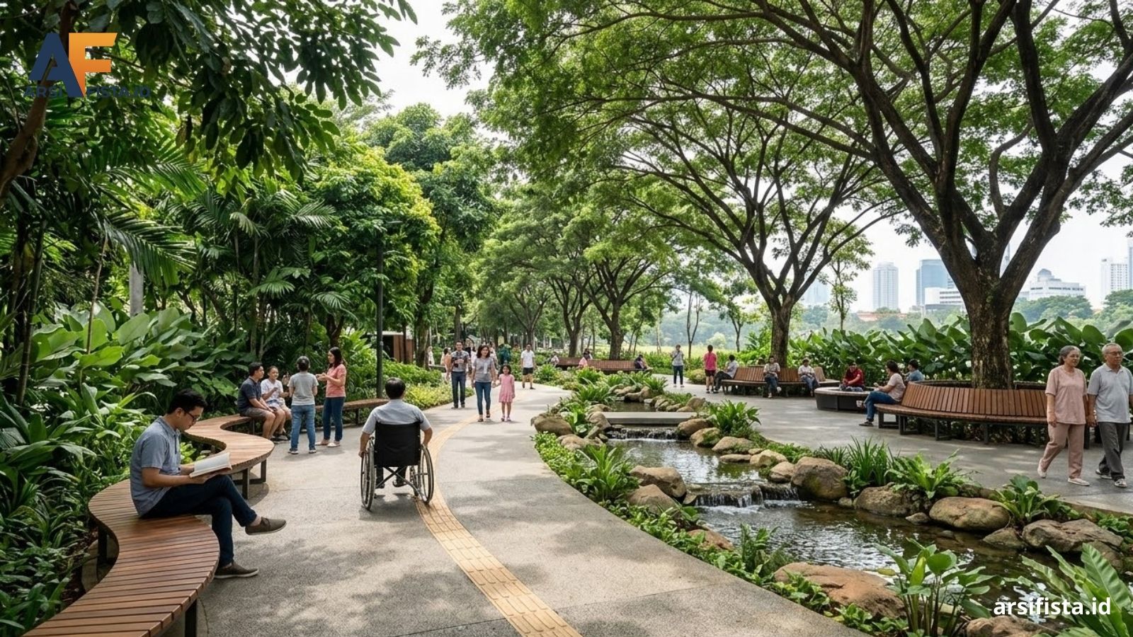 Penerapan lanskap HCD (Human-Centered Design) bukan sekadar menanam pohon, tapi strategi menciptakan ruang terbuka yang memprioritaskan kesehatan mental dan inklusivitas.

